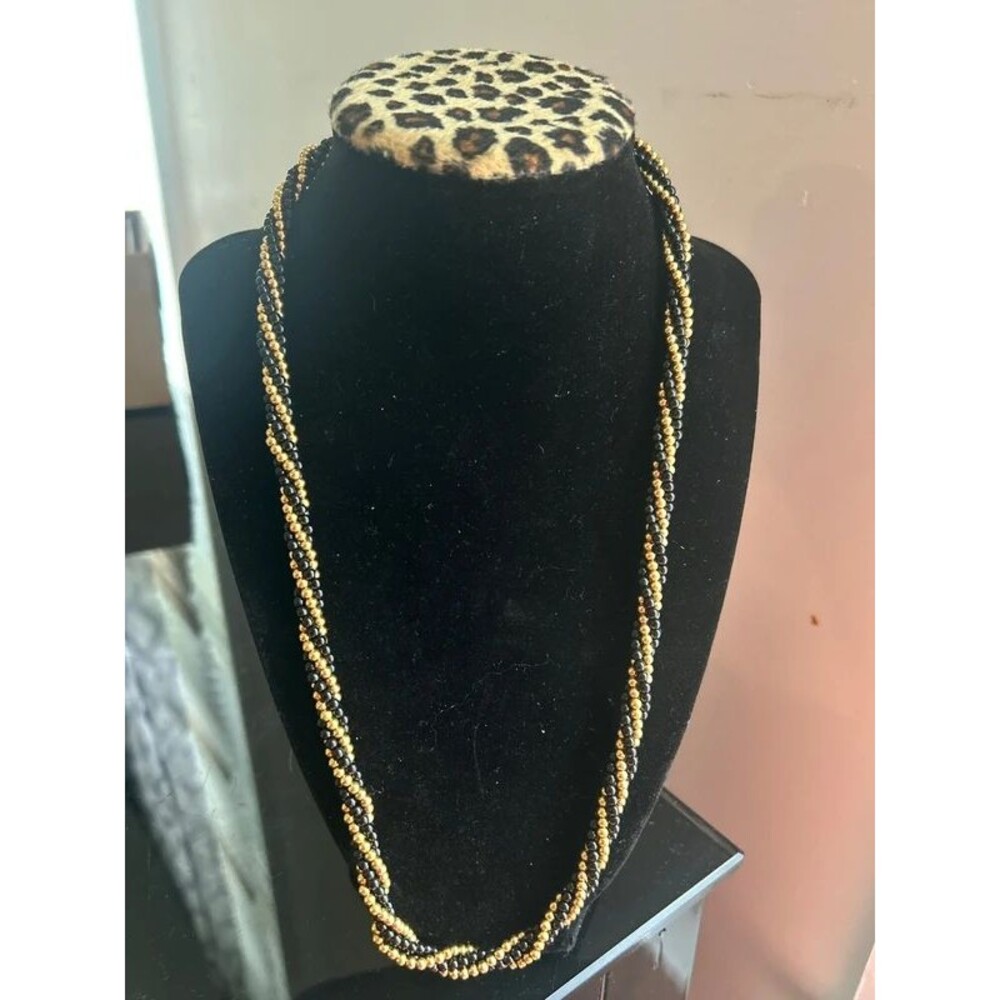 Vintage Trifari Black & Gold Beaded Necklace – Elegant Signed Statement Piece